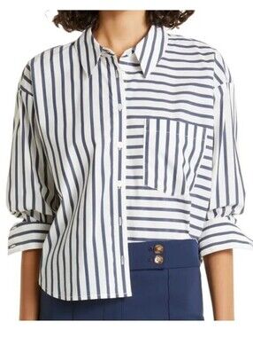 Veronica Beard Aderes Striped Cropped button-down Shirt Size 6